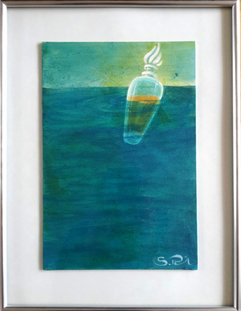 Flaschenpost - Acryl auf Leinwand - 24 x 30 cm mit Alurahmen 30 x 40 cm